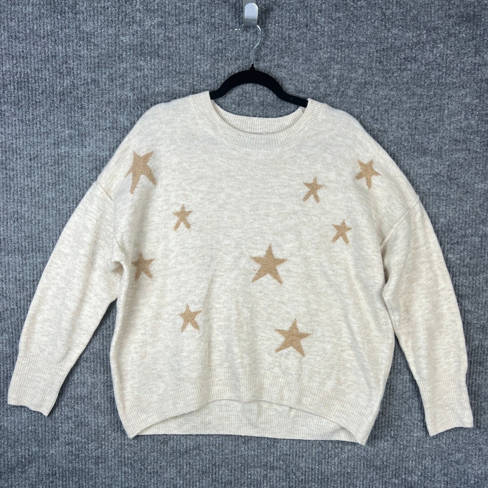 Whimsigoth Celestial Star Sweater Large Cream Preppy Novelty Neutral Earthy